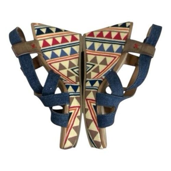 Levi’s Heels Women Size 8 Slingback Platform Blue Canvas Wedge Bohemian Open Toe - Picture 4 of 13